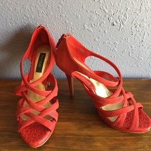White House Black Market Red Strappy Shoes 6-1/2